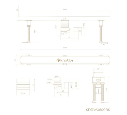 Душевой трап линейный Knotlor SDRW0600BS, матовая сталь