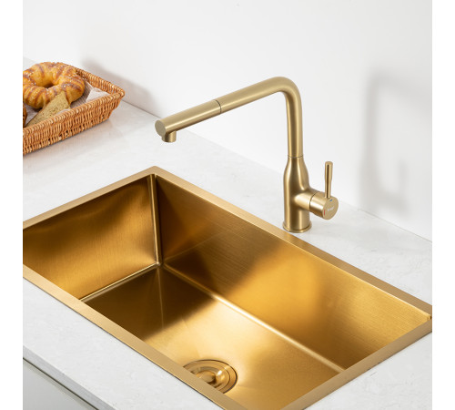 Смеситель для кухни с выдвижным изливом и режимом душ FRAP F6096-3, золотой сатин