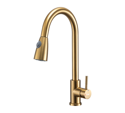 Смеситель для кухни с выдвижным изливом и режимом душ FRAP F60991-3, золотой сатин