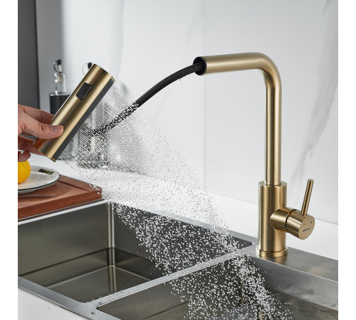 Смеситель для кухни с мультифункциональным изливом Shevanik S263G, золотой сатин