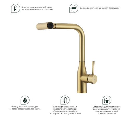Смеситель для кухни с мультифункциональным изливом Splenka S206.49.03, золотой сатин