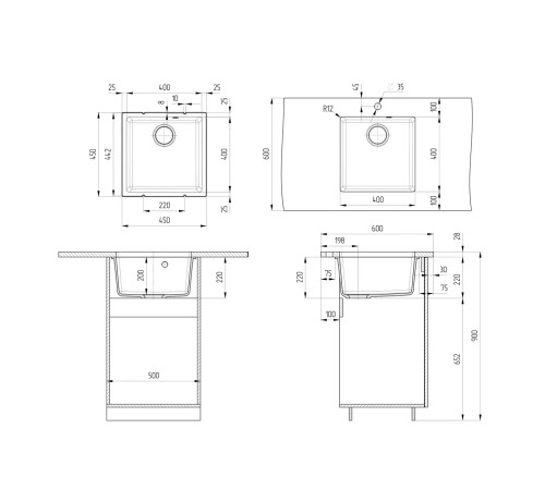 Кухонная мойка Ulgran Quartz Under 400-10, песок