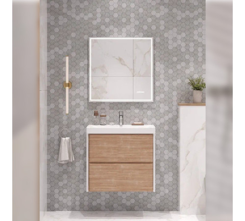 Тумба с раковиной подвесная Velvex Gesso tp.GES.9696.70.2Y белый матовый/дуб сонома, 70 см