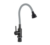 Смеситель для кухни с гибким изливом и режимом душ Fmark FS8288H-04, черный/серый