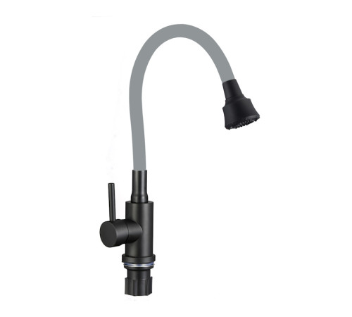 Смеситель для кухни с гибким изливом и режимом душ Fmark FS8288H-04, черный/серый