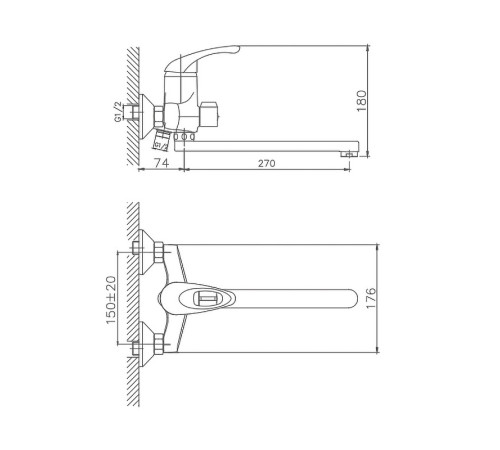 Смеситель для ванны Cron CN2203, хром