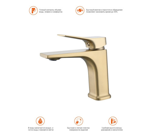 Смеситель для раковины Prohanss P62.10.03, золотой сатин