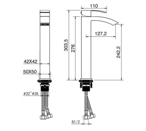 Смеситель для раковины высокий FILARETE Waterfall FL6010BG, графит