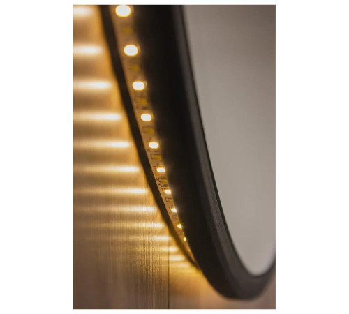 Зеркало Dreja SHINE 80х80 см, метал. рама, черный, беск. сенсор,  LED-подсветка, диммер