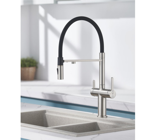 Смеситель для кухни с подключением фильтра для воды Rose R458L, сатин
