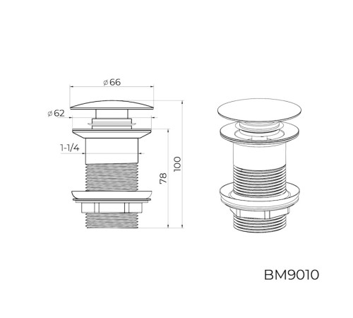 Донный клапан для раковины без перелива Knotlor BM9010GM, оружейная сталь