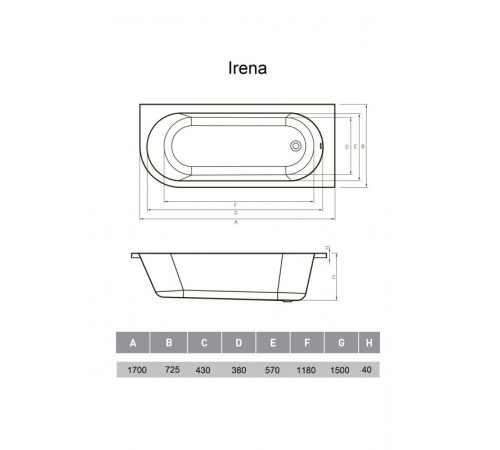 Ванна акриловая правосторонняя Vayer Irena Гл000026132, 170х72