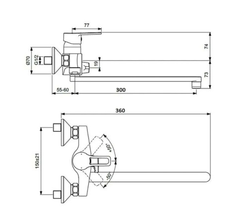 Смеситель для ванны D-Lin D147452-6, хром