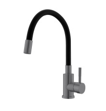 Смеситель для кухни с гибким изливом WesnaArt EKO EKO05-140GunMetal, серый/черный
