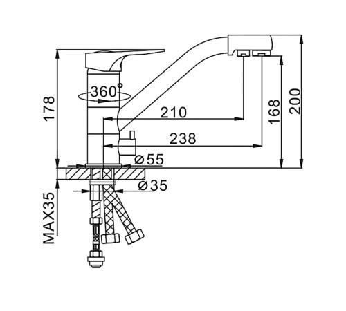Смеситель для кухни с подключением фильтра FRAP F4304, хром