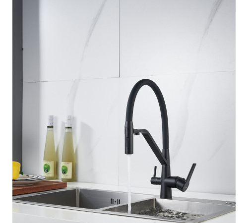 Смеситель для кухни с гибким изливом и подключением фильтра Shevanik S278H, черный