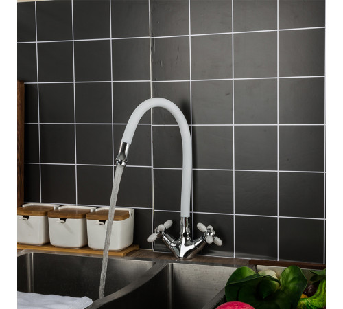 Смеситель для кухни с гибким изливом FRUD R44127-7, хром/белый