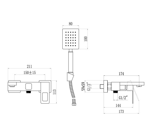 Смеситель для ванны Savol S-SUS4003H, черный