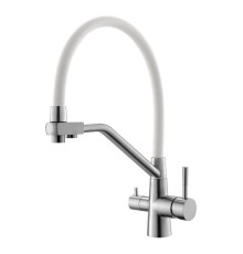 Смеситель для кухни с гибким изливом и подключением фильтра Esko Kitchen K25 W, сатин/белый
