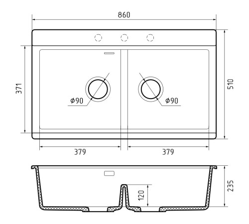 Кухонная мойка Rivelato Фондо 8638-2, черный