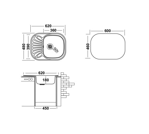 Кухонная мойка UKINOX Галант GAL620.480 -GT8K 1R, 48*62