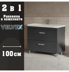 Тумба с раковиной напольная Velvex Orlando tn.ORL.CLA.100.2Y графит, 100 см