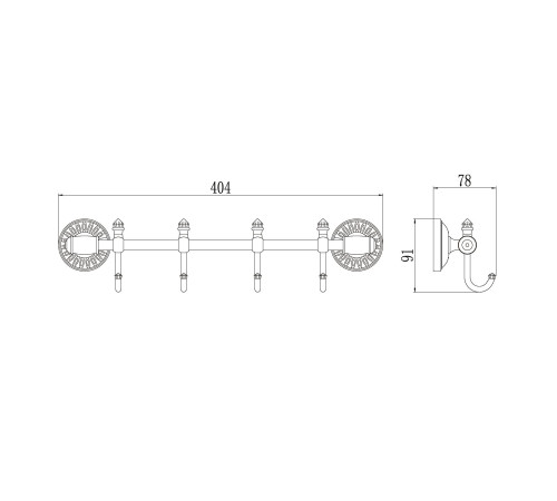 Планка с крючками Savol S-006674H, черный