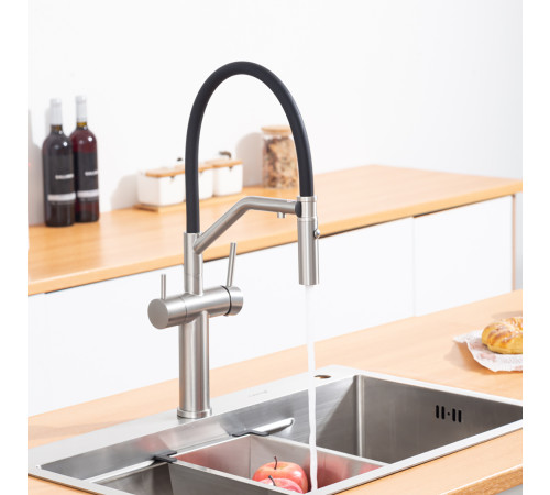 Смеситель для кухни с гибким изливом и подключением фильтра GAPPO G4399-85, сатин