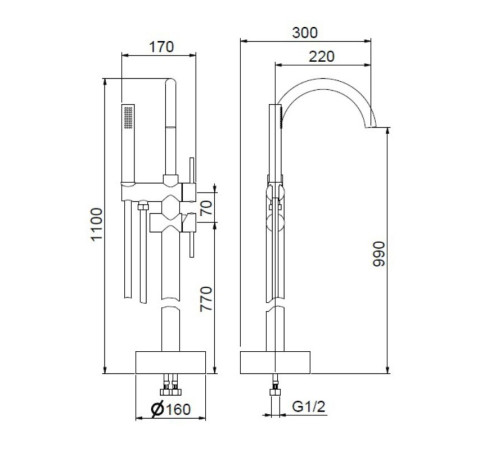 Смеситель для ванны напольный Webert Rimini RI851101560, черный