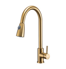 Смеситель для кухни с выдвижным изливом и режимом душ FRAP F60991-3, золотой сатин