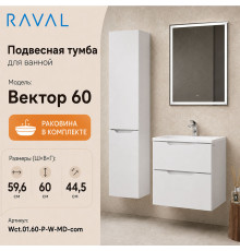 Тумба с раковиной подвесная RAVAL Вектор 60, белый