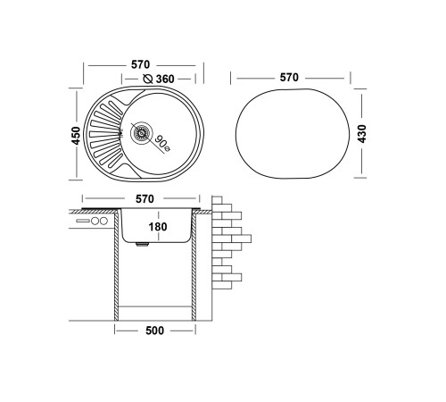 Кухонная мойка UKINOX Фаворит FAL570.450 -GT8K 1R, 45*57
