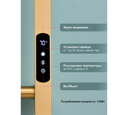 Полотенцесушитель электрический RAGLO R350.17.03 настенный сенсорный узкий с терморегулятором, сатин золотой