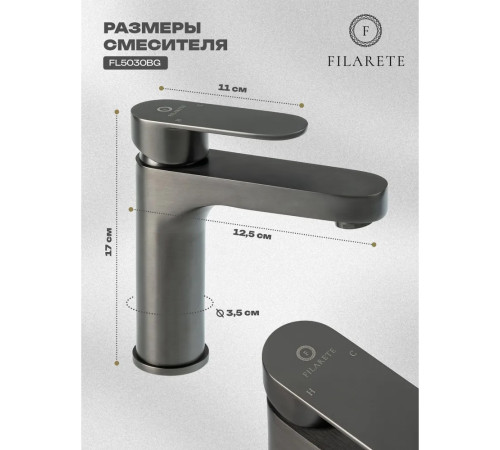Смеситель для раковины FILARETE Retta FL5030BG, графит