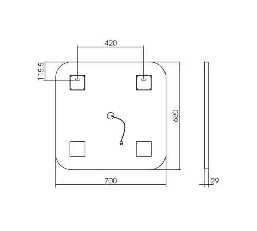 Зеркало RAVAL Призма Prz.02.700x680/W/RL, 70 см