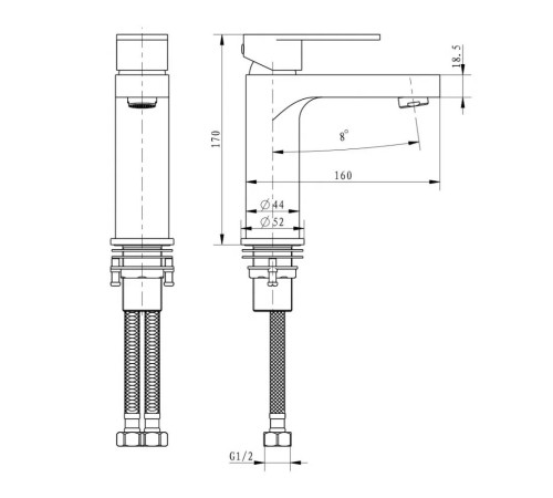 Смеситель для раковины FILARETE Retta FL5030BG, графит