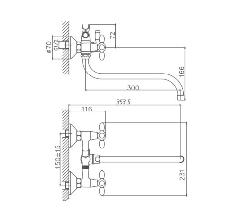 Смеситель для ванны Cron CN22127-6, красный
