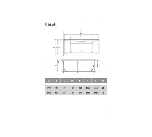 Ванна акриловая Vayer Casoli Гл000006808, 180x80