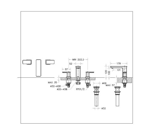 Смеситель для раковины на 3 отверстия Bravat Phillis F256101C-ENG, хром