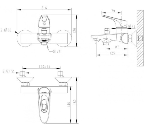 Смеситель для ванны Bravat Drop-D F648162C-01, хром