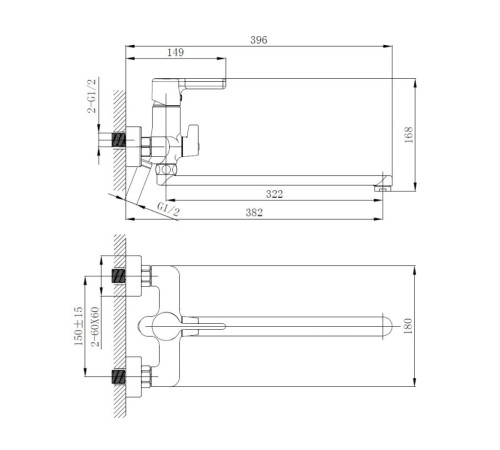 Смеситель для ванны Haiba HB22814, хром