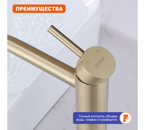 Смеситель для раковины высокий Prohanss P31.15.03, золотой сатин