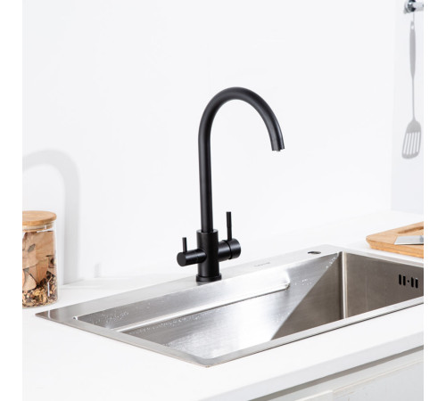 Смеситель для кухни с подключением фильтра FRAP F43899-46, черный