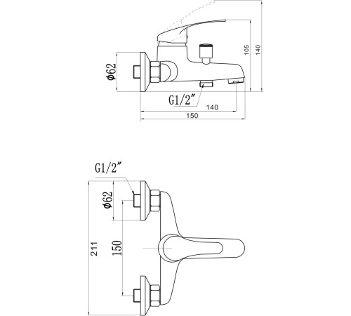 Смеситель для ванны Savol S-T3201, хром