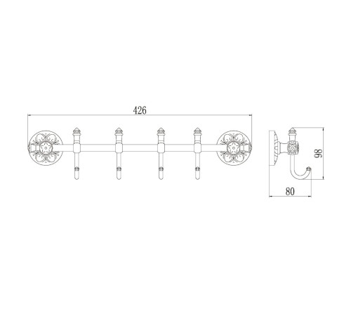 Планка с крючками Savol S-005874C, бронза