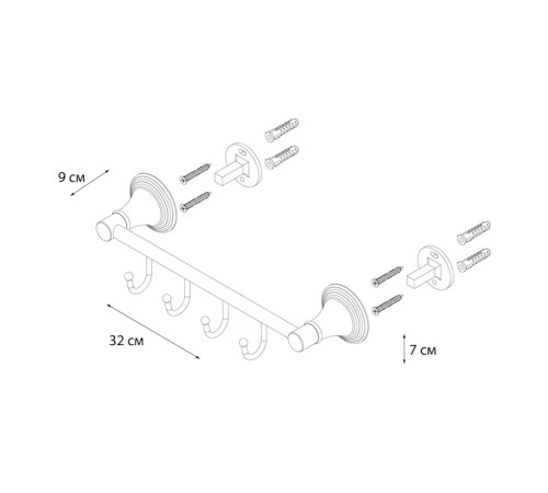 Планка 4 крючка Fixsen Luksor  FX-71605-4B