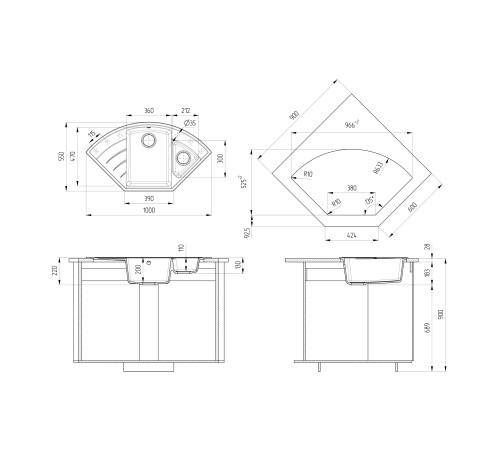 Кухонная мойка Ulgran Quartz Marta 1000-01, жасмин