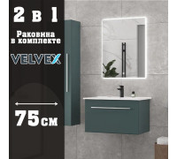 Тумба с раковиной подвесная Velvex Posse tp.POS.OSK.75.1Y верде/дуб золотой, 75 см