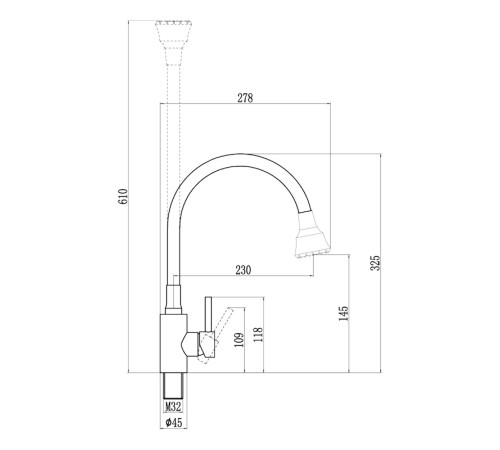 Смеситель для кухни с гибким изливом и режимом душ Fmark FS8288H-04, черный/серый