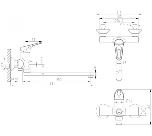 Смеситель для ванны Bravat Drop-D F648162C-LB-RUS, хром
